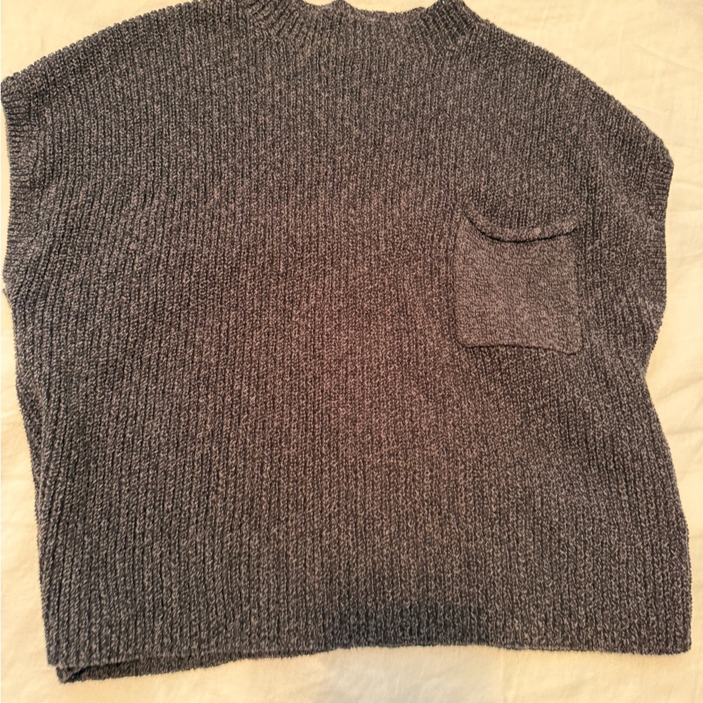 Free People washed black Knit Sweater Vest with Pocket